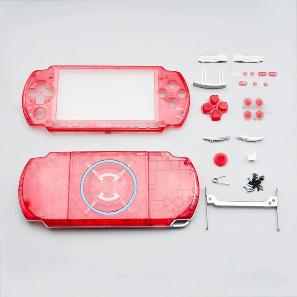 Colorful Clear Full Housing Shell Cover Case with Buttons for PSP 3000 PSP3000 Game Console (Clear Red)