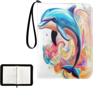Colorful Dolphin Swirling Colors Card Binder 4 Pocket, Trading Card Holder Fits 400 Game Cards with 50 Removable Sleeves, MTG Card Case Standard Size