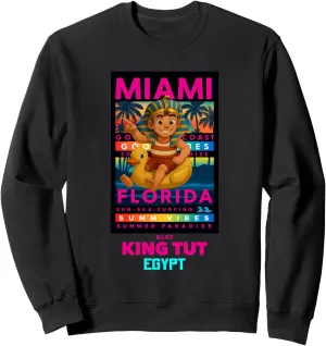 Colorful Egyptian King Tut Miami Florida Waves Rider Cartoon Sweatshirt