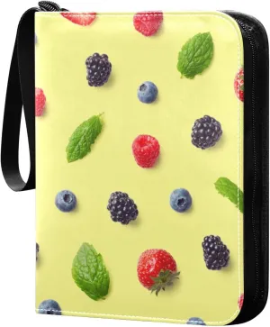 Colorful Fruit of Berries Mint Leaves Card Binder 400 Pockets 3 Ring Trading Card Album with PU Leather Cover and Zipper