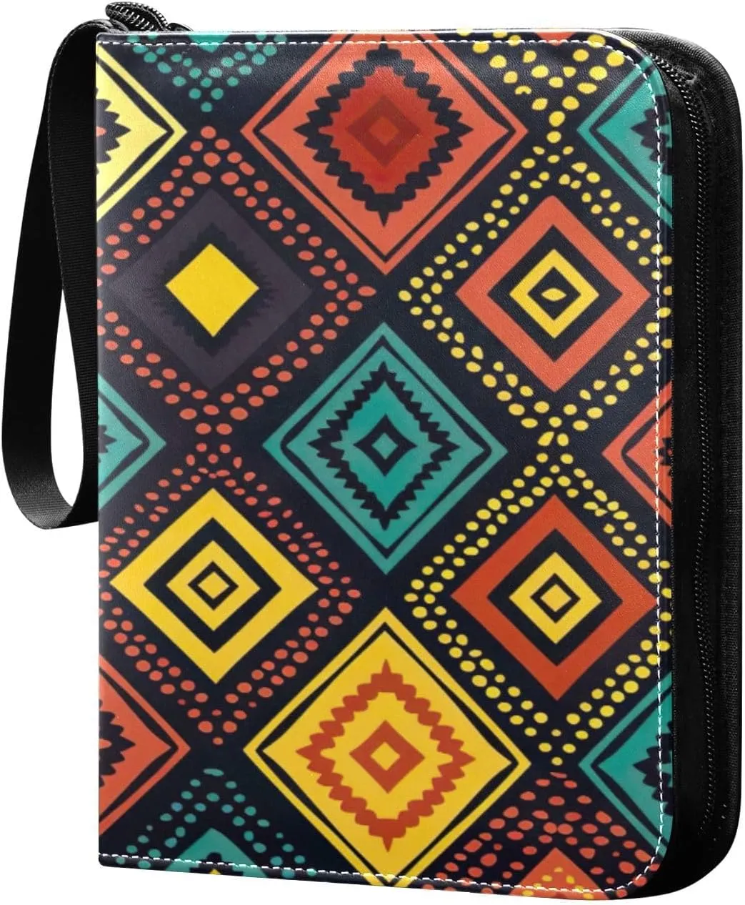 Colorful Geometric Card Binder 4-Pocket, 400 Pockets PU Waterproof Zippered Collector Card Album with 50 Removable Sleeves for Trading, Game Cards