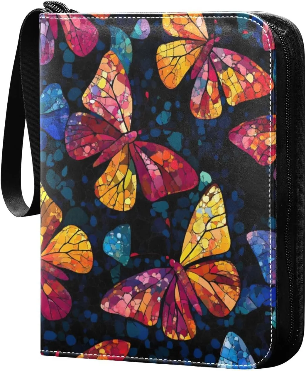Colorful Glass Butterflies Binder for Cards 4-Pocket Card Book Holder Fits 400 Cards for Sports Cards, Game Cards