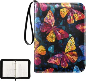 Colorful Glass Butterflies Binder for Cards 4-Pocket Card Book Holder Fits 400 Cards for Sports Cards, Game Cards