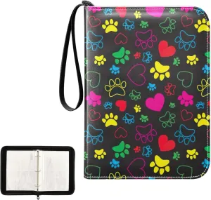 Colorful Hearts Dog Paws Card Holder Binder, Card 3 Ring Binder Fits 400 Cards for Baseball Card, Football Card