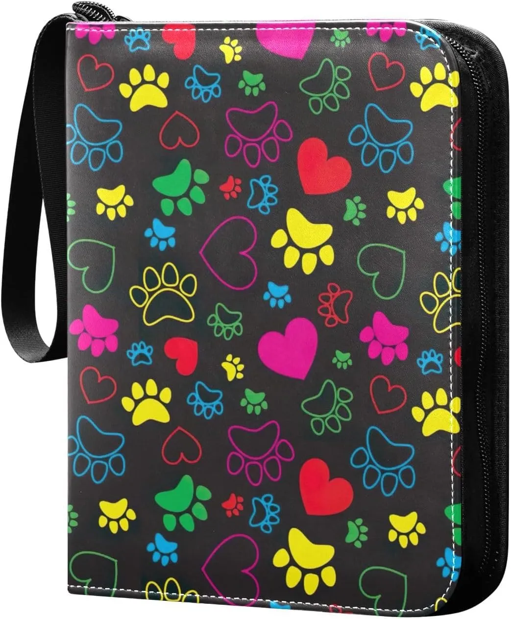 Colorful Hearts Dog Paws Card Holder Binder, Card 3 Ring Binder Fits 400 Cards for Baseball Card, Football Card