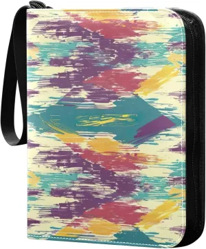 Colorful Ikat Pattern Card Binder 4-Pocket, 400 Pockets PU Waterproof Zippered Collector Card Album with 50 Removable Sleeves for Trading, Game Cards