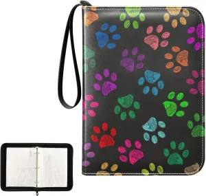 Colorful Paw Prints Trading Card Binder, 4 Pocket Card Binder Fits 400 Cards for Baseball Card, Football Card