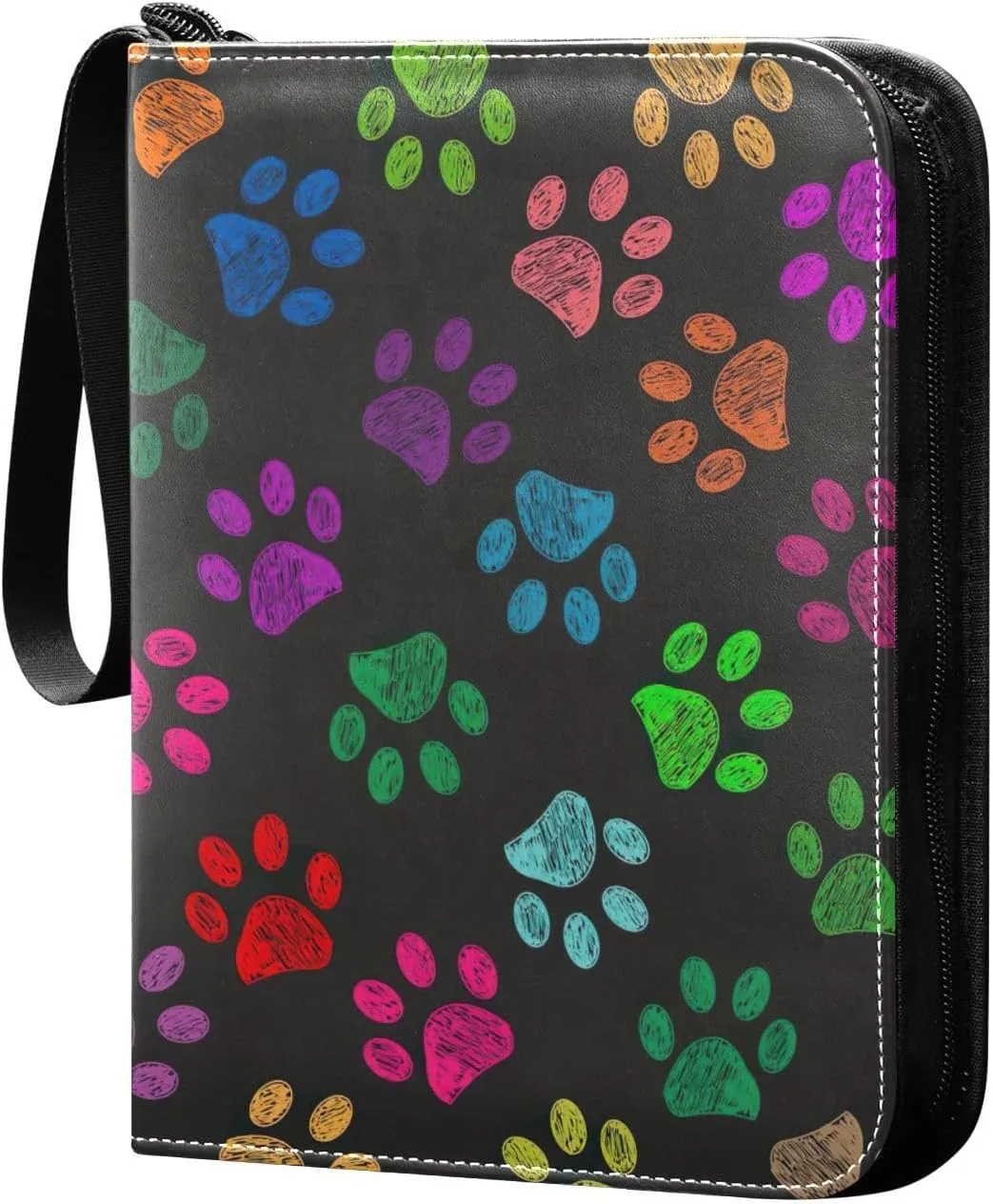 Colorful Paw Prints Trading Card Binder, 4 Pocket Card Binder Fits 400 Cards for Baseball Card, Football Card