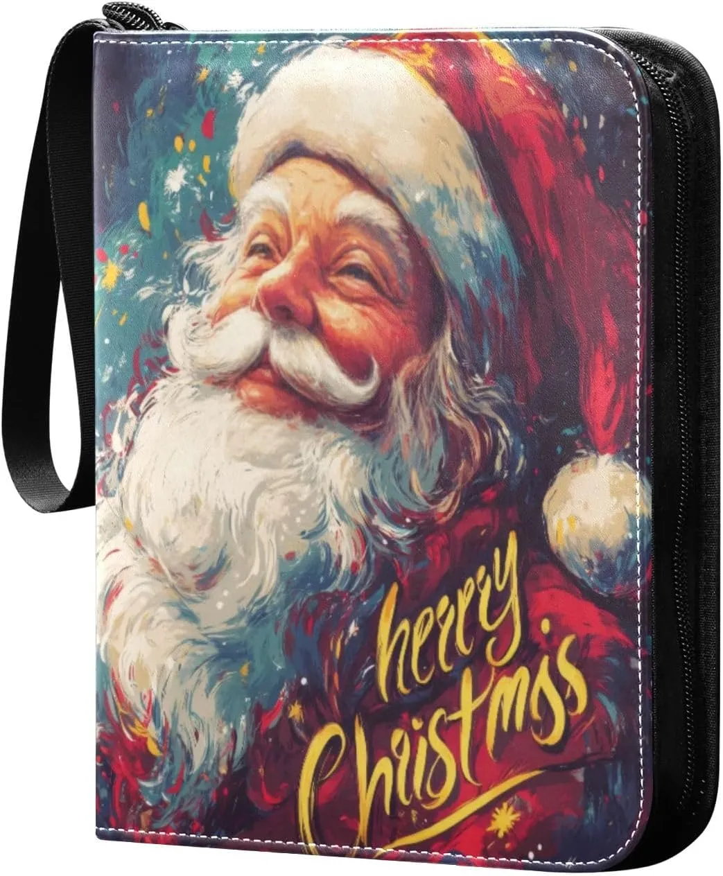 Colorful Santa Claus Card Binder 4-Pocket, 400 Pockets PU Waterproof Zippered Collector Card Album with 50 Removable Sleeves for Trading, Game Cards