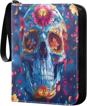 Colorful Skull Card Binder 4-Pocket, 400 Pockets PU Waterproof Zippered Collector Card Album with 50 Removable Sleeves for Trading, Game Cards