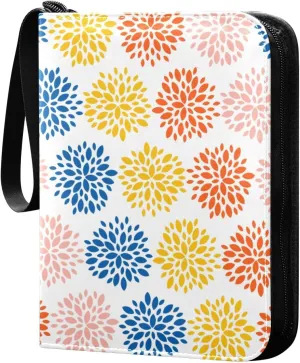Colorful-small-petals-print 400 Pocket Card Collection Binder, PU Waterproof Wear-resistant Trading Card Binder with Zip for Collectible Boys Girls Game Sports Cards MTG TCG