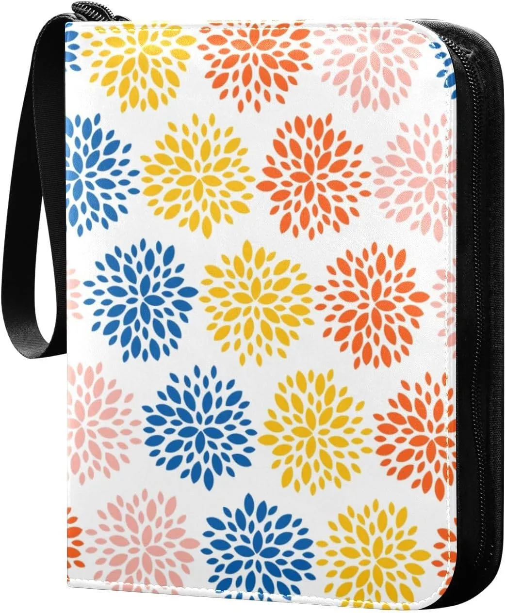 Colorful-small-petals-print 400 Pocket Card Collection Binder, PU Waterproof Wear-resistant Trading Card Binder with Zip for Collectible Boys Girls Game Sports Cards MTG TCG