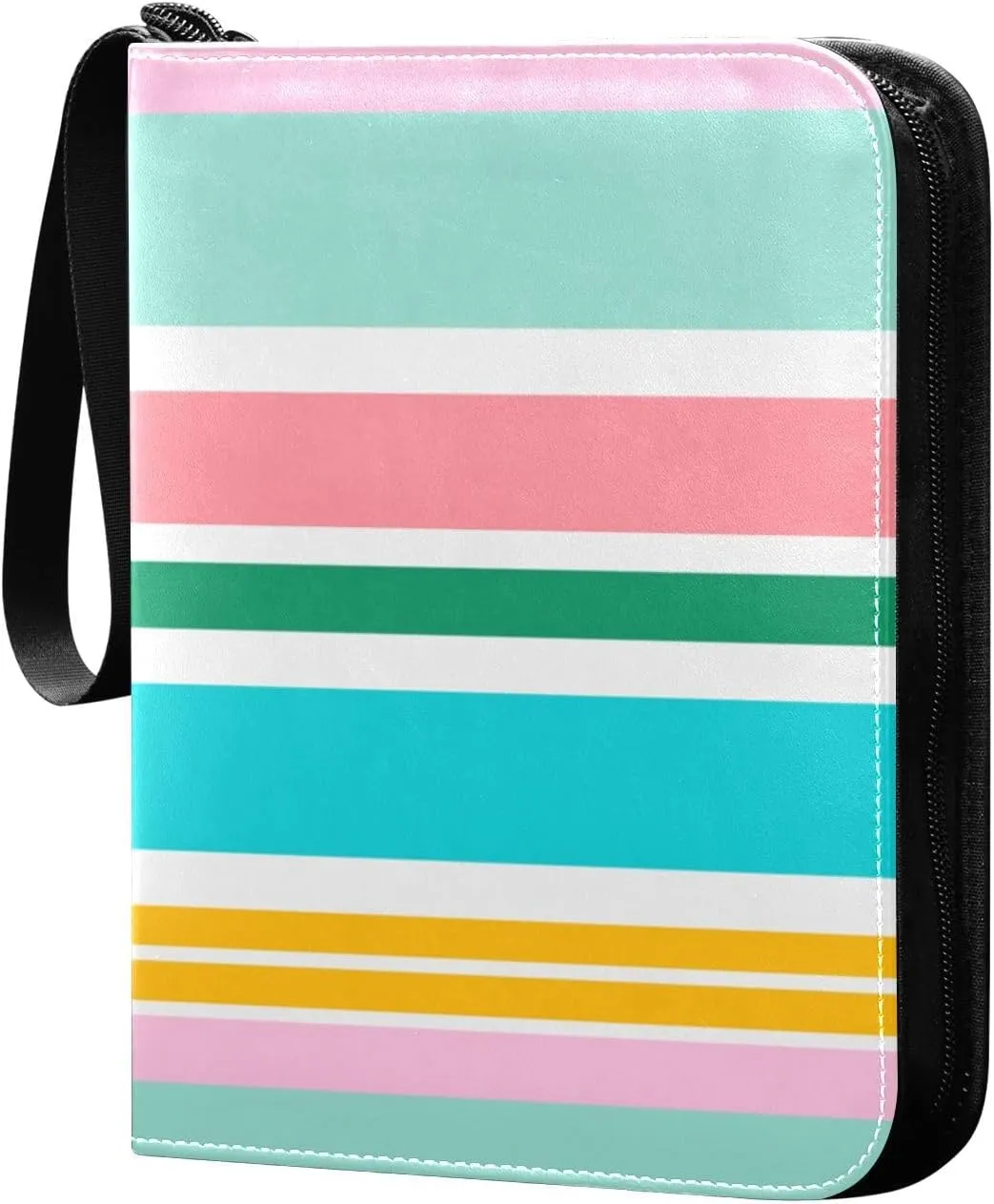 Colorful Stripes Line Card Binder 400 Pockets 3 Ring Trading Card Album with PU Leather Cover and Zipper