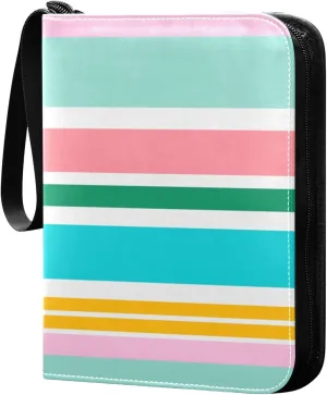 Colorful Stripes Line Card Binder 400 Pockets 3 Ring Trading Card Album with PU Leather Cover and Zipper