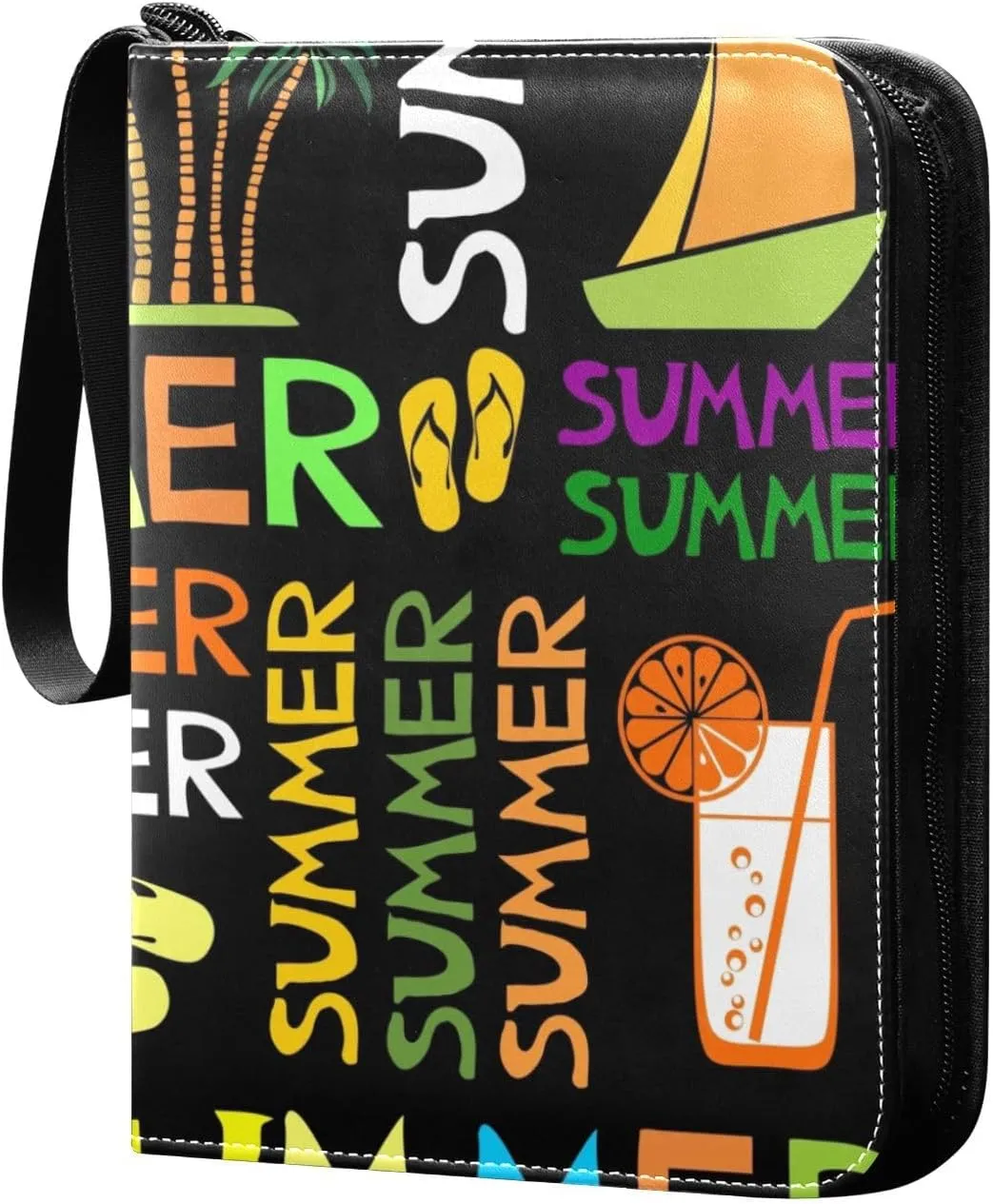 Colorful Summer Card Binder 400 Pockets 3 Ring Trading Card Album with PU Leather Cover and Zipper