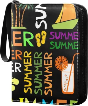 Colorful Summer Card Binder 400 Pockets 3 Ring Trading Card Album with PU Leather Cover and Zipper