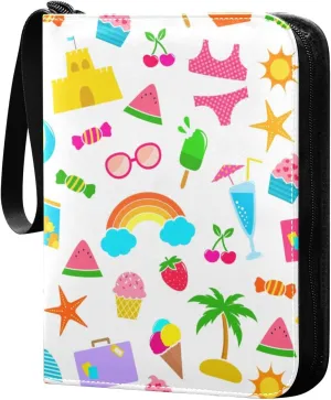 Colorful Summer Pattern Card Binder 400 Pockets 3 Ring Trading Card Album with PU Leather Cover and Zipper