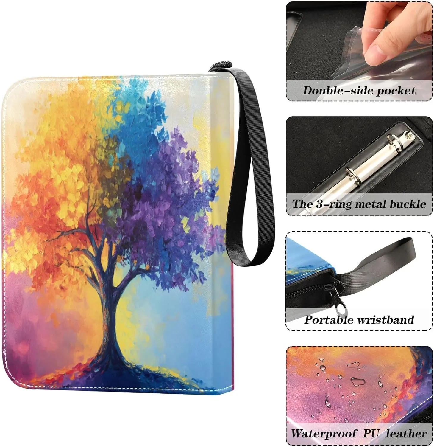 Colorful Tree Small Trading Card Binder, Card Binder 4 Pocket 400 Cards Capacity for Baseball Card, Football Card