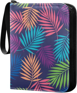 Colorful Tropical Palm Leaves Card Binder 400 Pockets 3 Ring Trading Card Album with PU Leather Cover and Zipper