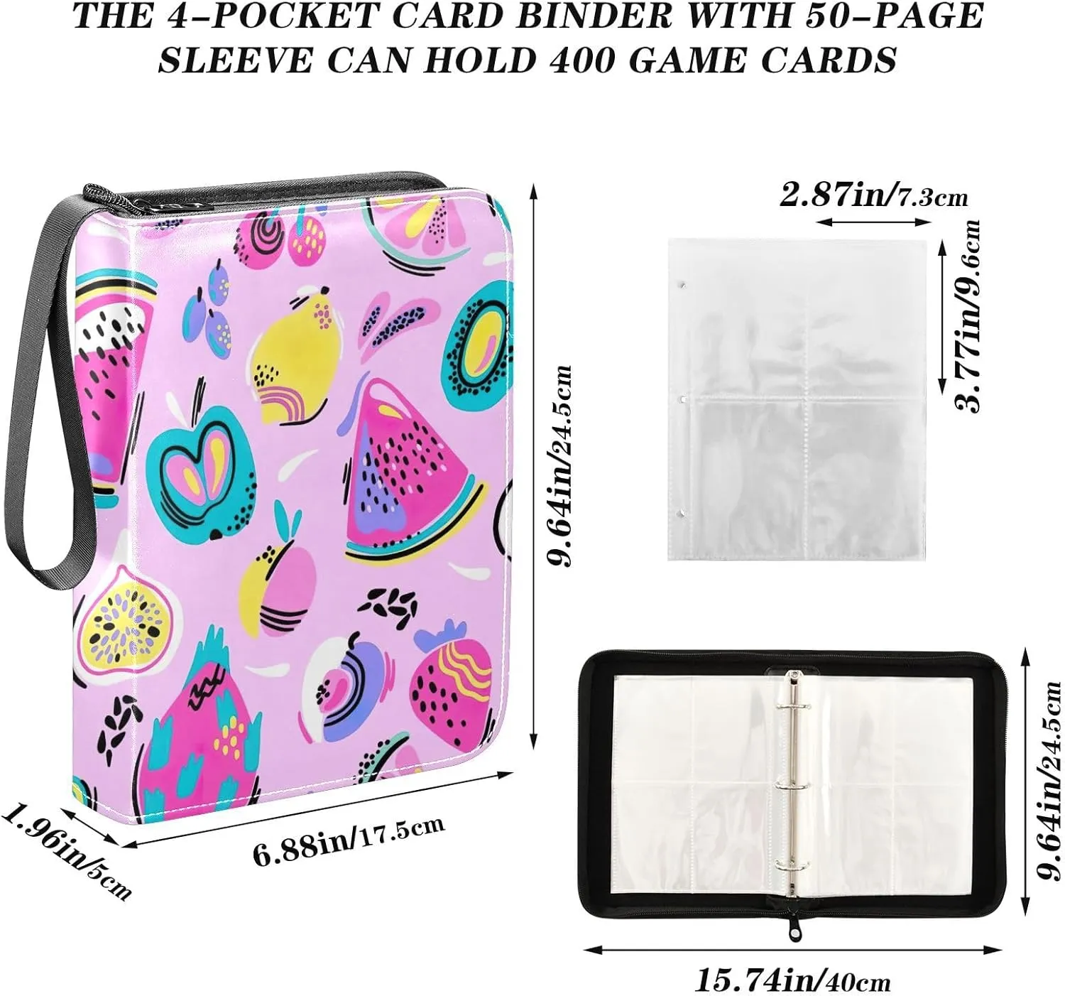 Colorful Tropics Pattern Binder for Trading Cards, Trading Card 3 Ring Binder Fits 400 Cards Card Album