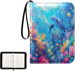 Colorful Underwater Scene Trading Card Storage Binder, 3 Ring Binder Zipper Card Fits 400 Cards for Sports Cards, Game Cards
