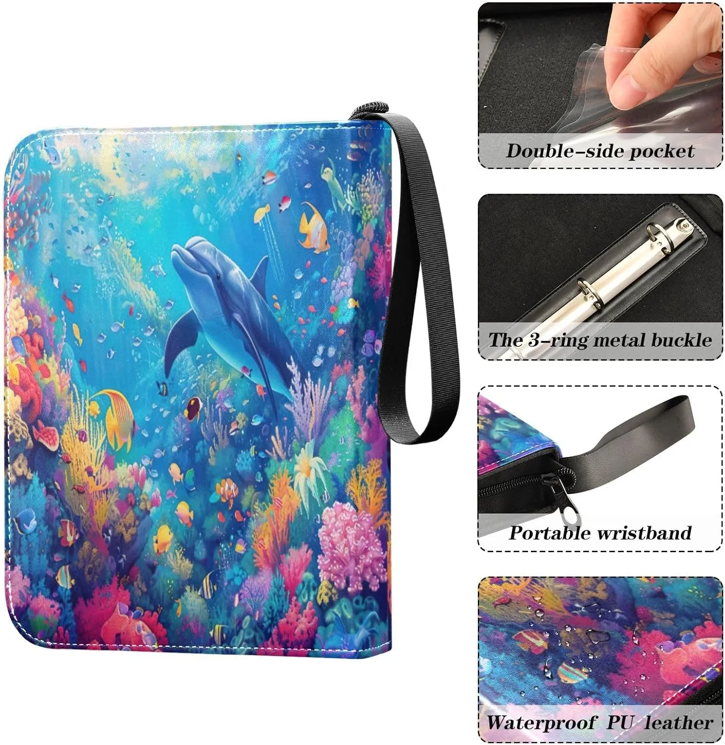 Colorful Underwater Scene Trading Card Storage Binder, 3 Ring Binder Zipper Card Fits 400 Cards for Sports Cards, Game Cards