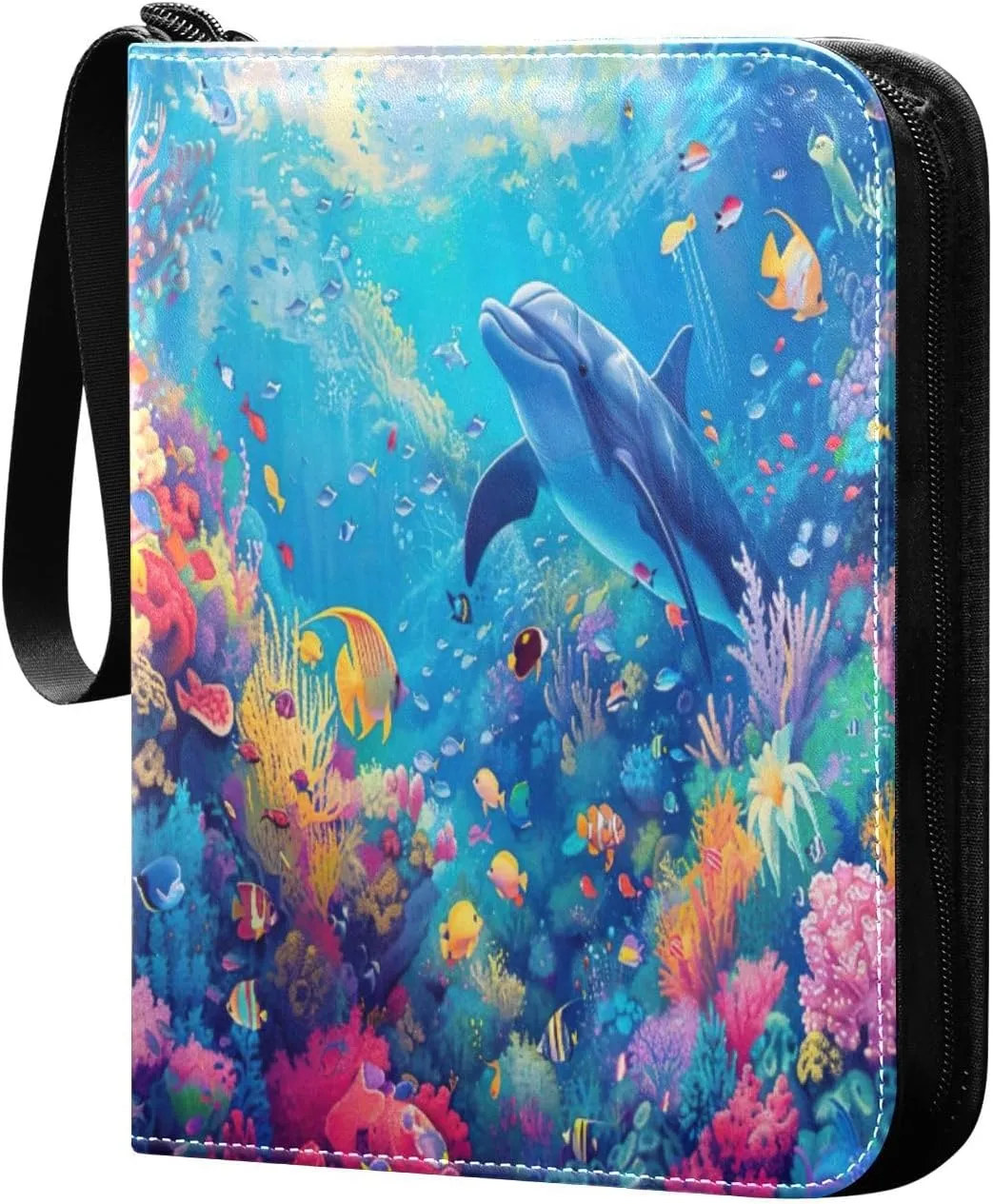 Colorful Underwater Scene Trading Card Storage Binder, 3 Ring Binder Zipper Card Fits 400 Cards for Sports Cards, Game Cards