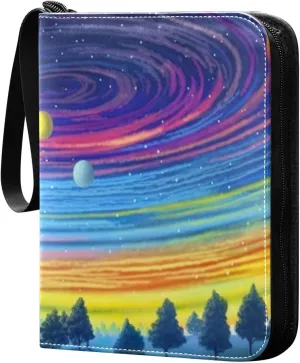 Colorful Universe Card Binder 4-Pocket, 400 Pockets PU Waterproof Zippered Collector Card Album with 50 Removable Sleeves for Trading, Game Cards