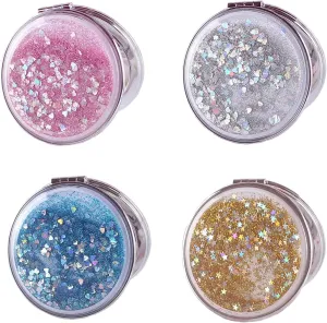 Compact Mirror, Pocket Mirror 4 Pcs Mini Mirror for Purse 2.75 Inch 1X/2X Magnifying Round Small Travel Mirror, Handheld Folding Cosmetic Purse Makeup Mirror for Women Girls