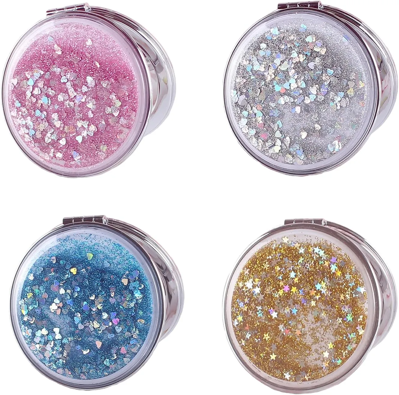 Compact Mirror, Pocket Mirror 4 Pcs Mini Mirror for Purse 2.75 Inch 1X/2X Magnifying Round Small Travel Mirror, Handheld Folding Cosmetic Purse Makeup Mirror for Women Girls
