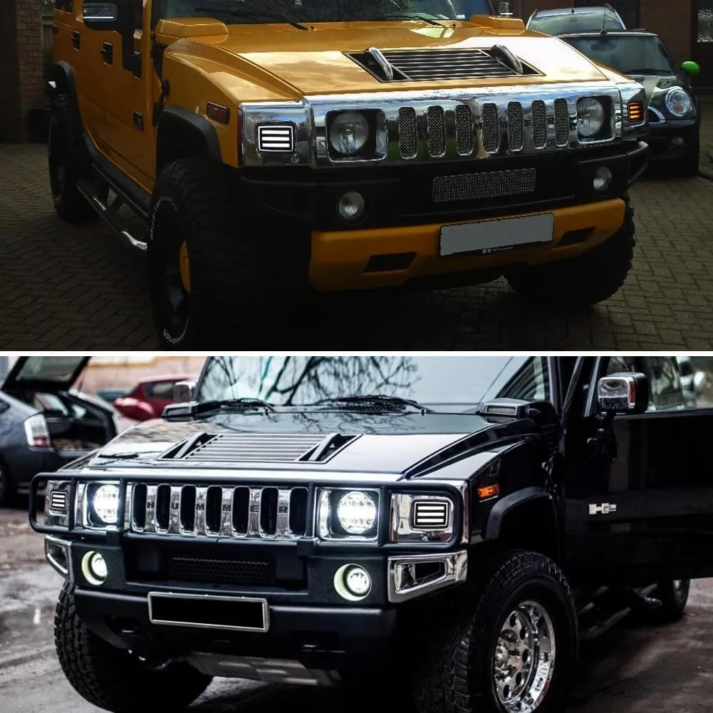 Compatible With 2003 2004 2005 2006 2007 2008 2009 Hummer H2 Front Corner Turn Signal Parking Lights & Daytime running lamps 2 IN 1 Smoked Lens Amber & White 15060530 15060529