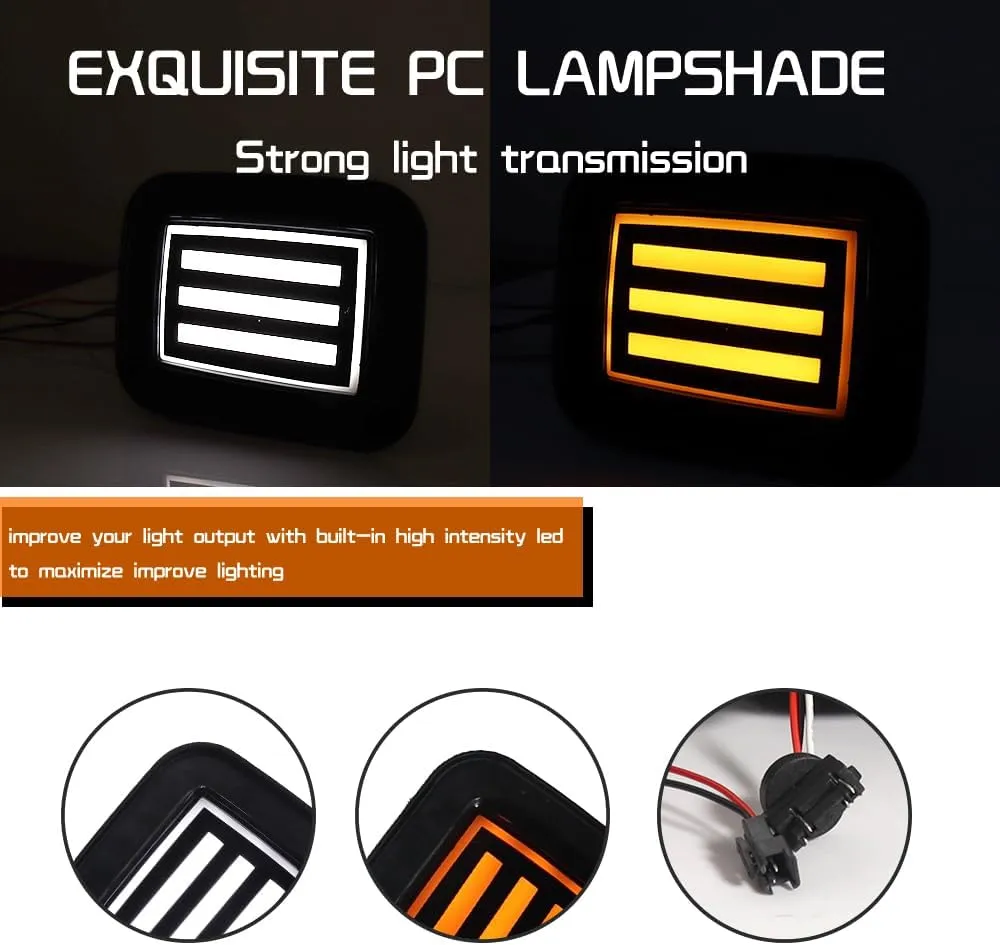 Compatible With 2003 2004 2005 2006 2007 2008 2009 Hummer H2 Front Corner Turn Signal Parking Lights & Daytime running lamps 2 IN 1 Smoked Lens Amber & White 15060530 15060529