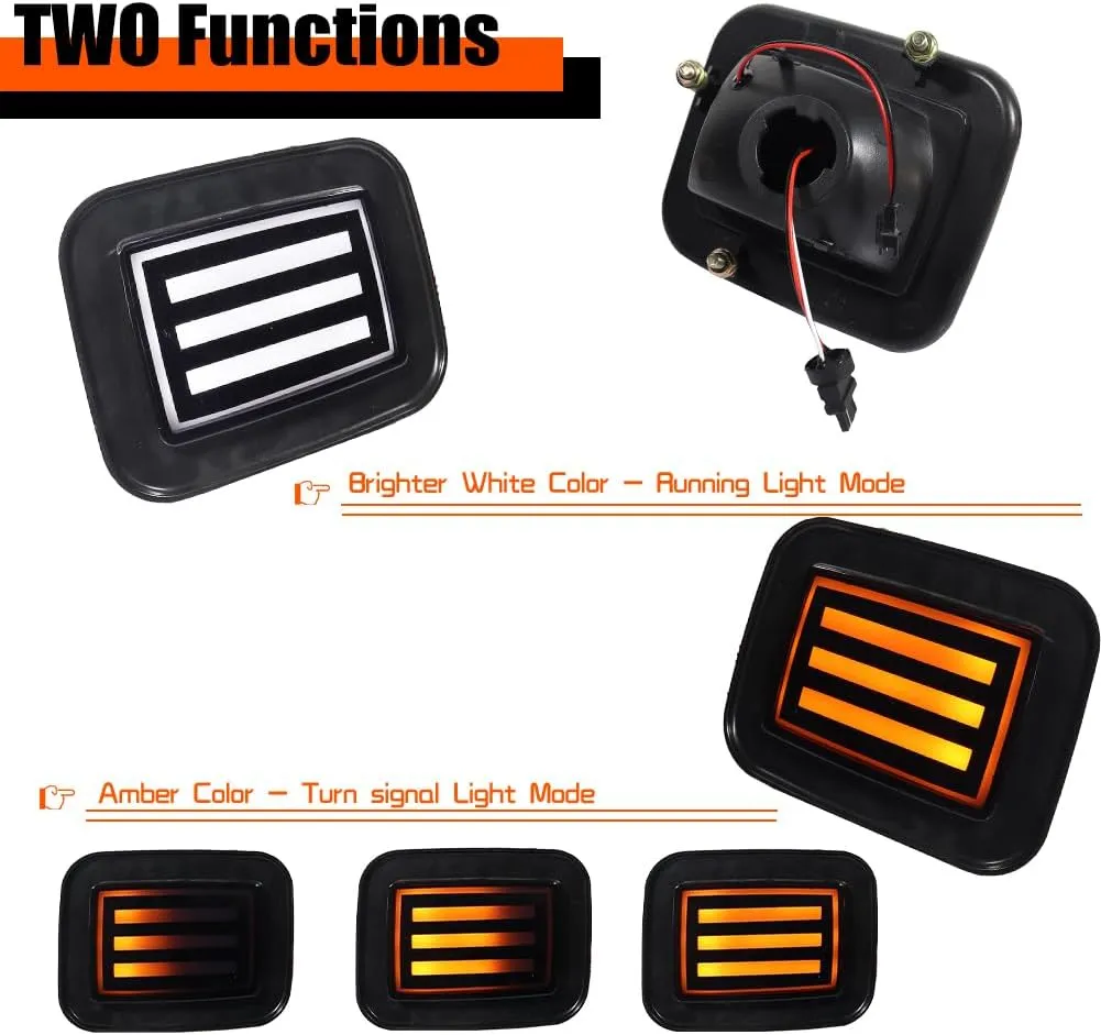 Compatible With 2003 2004 2005 2006 2007 2008 2009 Hummer H2 Front Corner Turn Signal Parking Lights & Daytime running lamps 2 IN 1 Smoked Lens Amber & White 15060530 15060529