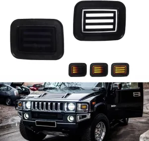 Compatible With 2003 2004 2005 2006 2007 2008 2009 Hummer H2 Front Corner Turn Signal Parking Lights & Daytime running lamps 2 IN 1 Smoked Lens Amber & White 15060530 15060529
