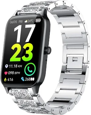 Compatible with Dyurwa P97 Smart Watch Band, Jewelry Bling Diamond Metal Dressy Strap Accessories Sports Band for Men Women Compatible for Soudorv P97, Dyurwa P97 Smart Watch