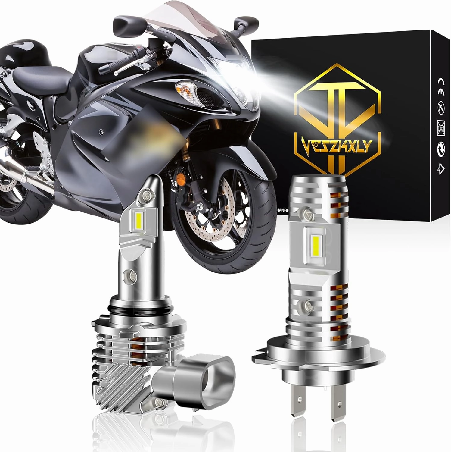 Compatible for 1999-2007 Suzuki GSXR 1300 Hayabusa / 2005 2006 Suzuki GSXR 1000 Headlights, H7 9005 Headligh Bulbs Conversion Kits, 6000K Bright White, 500% Brightness, 2-Pack