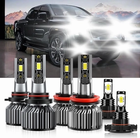 Compatible For GMC Sierra 2500 HD 2007-2014 9005 H11 High/Low Beam 5202 Fog Light Bulbs, 600% Brightness 6500K White with Cooling Fan, Plug and Play, IP68 Waterproof Pack of 6