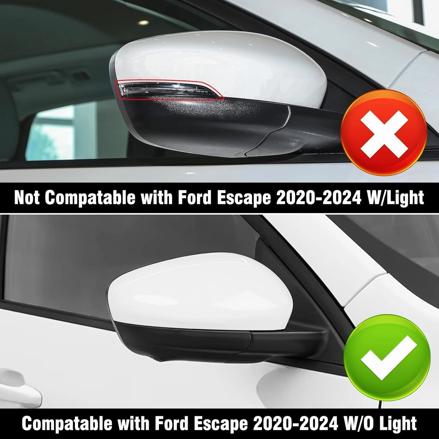 Compatible with Ford Escape SE/SEL Right Passenger Side Mirror Cap Cover 2020 2021 2022 2023 2024, White Side Door Rearview Mirror Cover Replacement Without Turn Signal Light