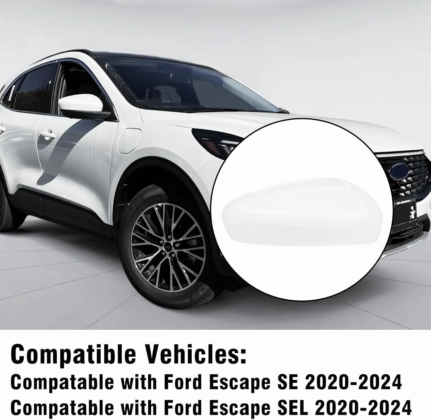 Compatible with Ford Escape SE/SEL Right Passenger Side Mirror Cap Cover 2020 2021 2022 2023 2024, White Side Door Rearview Mirror Cover Replacement Without Turn Signal Light