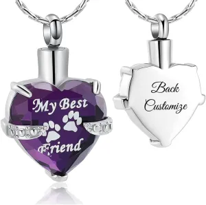 constantlife Cremation Jewelry for Ashes, My Best Friend Heart Shape Memorial Urn Necklace Stainless Steel Crystal Pendant Ashes Holder Keepsake