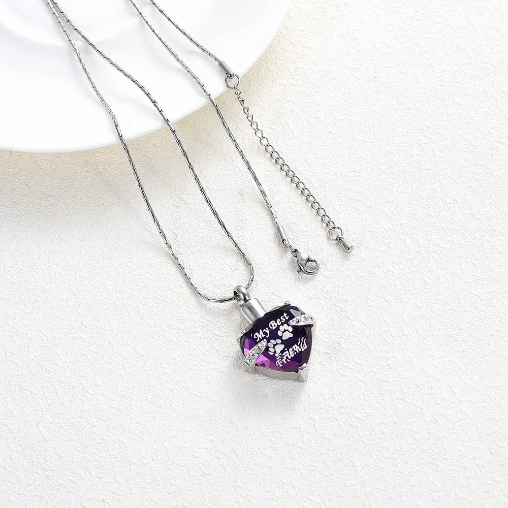 constantlife Cremation Jewelry for Ashes, My Best Friend Heart Shape Memorial Urn Necklace Stainless Steel Crystal Pendant Ashes Holder Keepsake