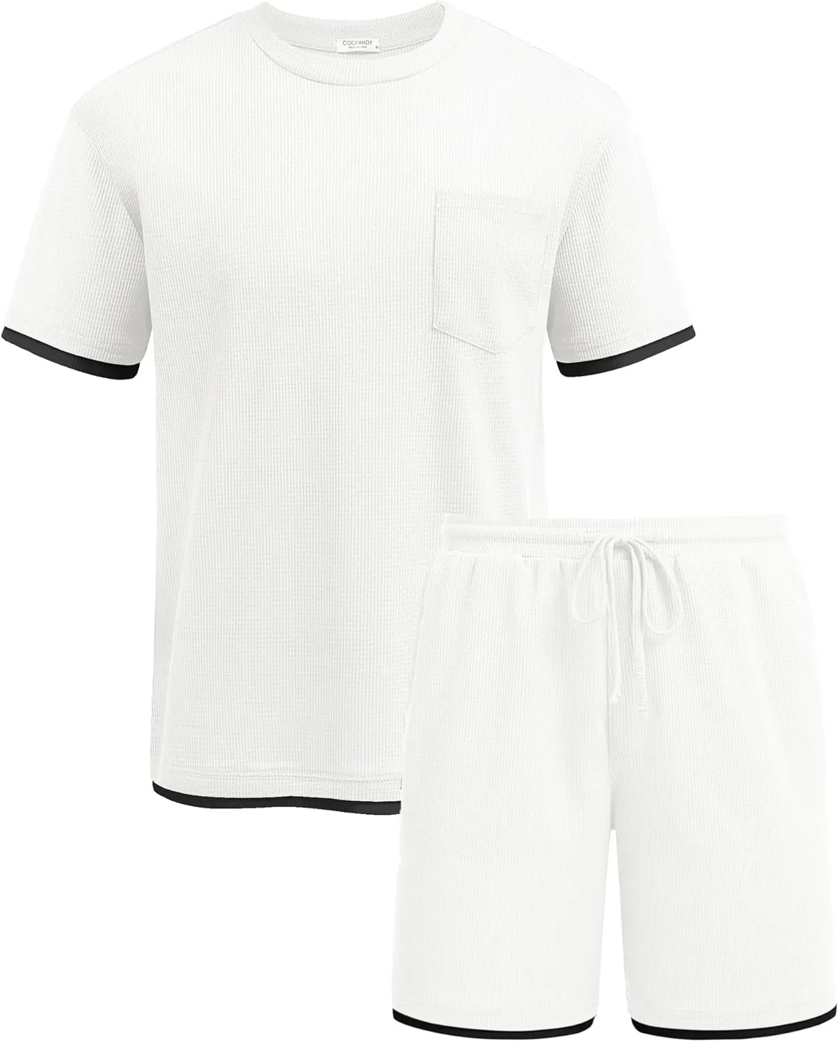 COOFANDY Men's Waffle Shirt and Shorts Set 2 Piece Outfits Casual Summer Tracksuits Set with Pockets