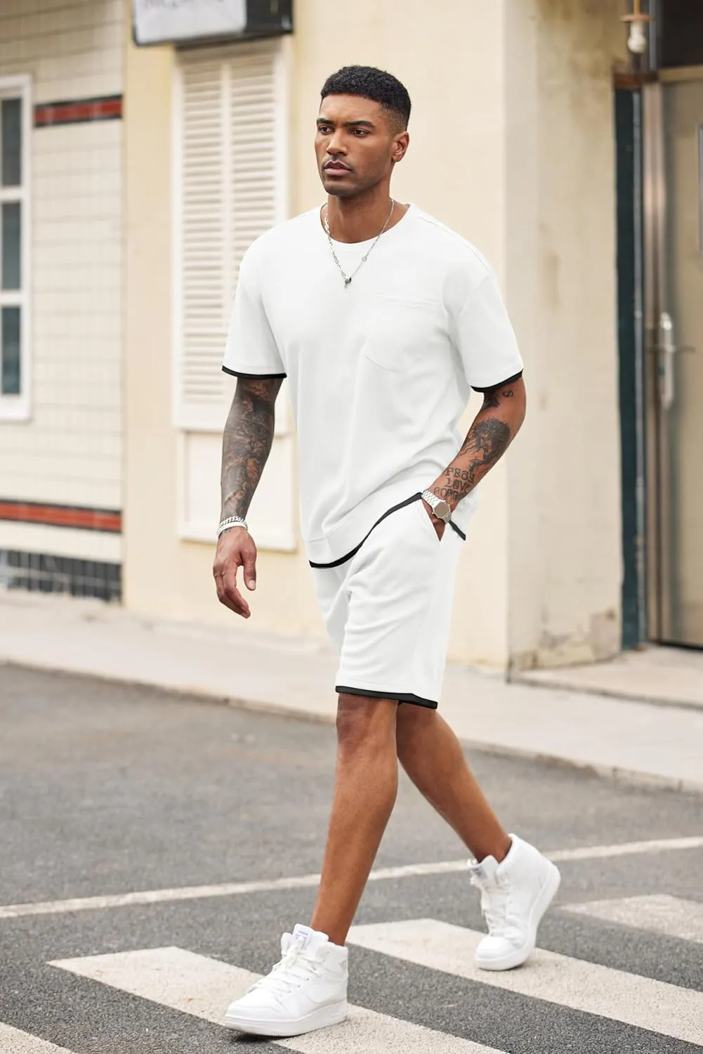 COOFANDY Men's Waffle Shirt and Shorts Set 2 Piece Outfits Casual Summer Tracksuits Set with Pockets