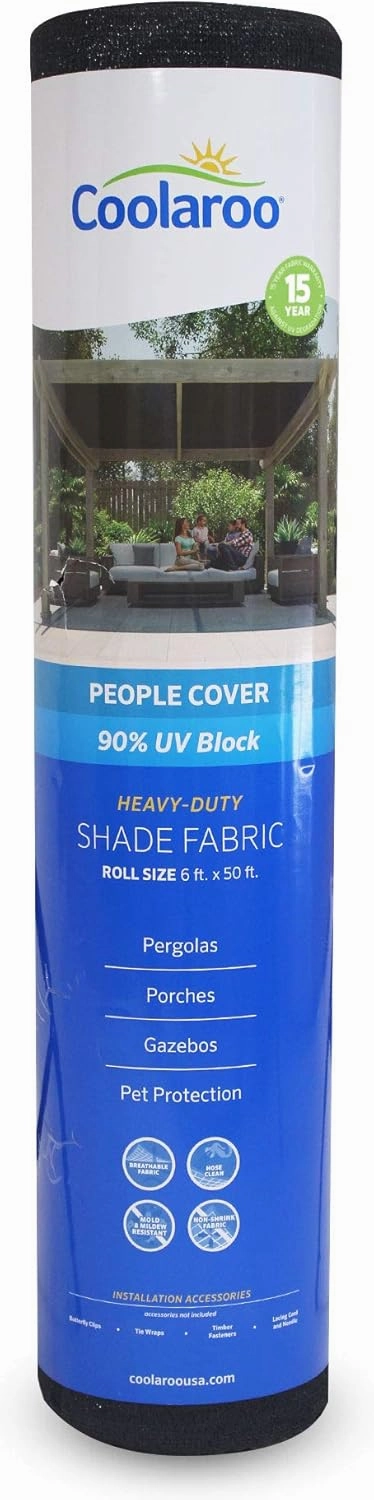 Coolaroo 90% UV Block Heavy Duty Sun Protection Fabric - Breathable Outdoor Shade Cover for Pergolas, Patios, Pets, Vehicles, and Play Areas, Tear-Resistant HDPE, 6ftx50ft Roll, Graphite