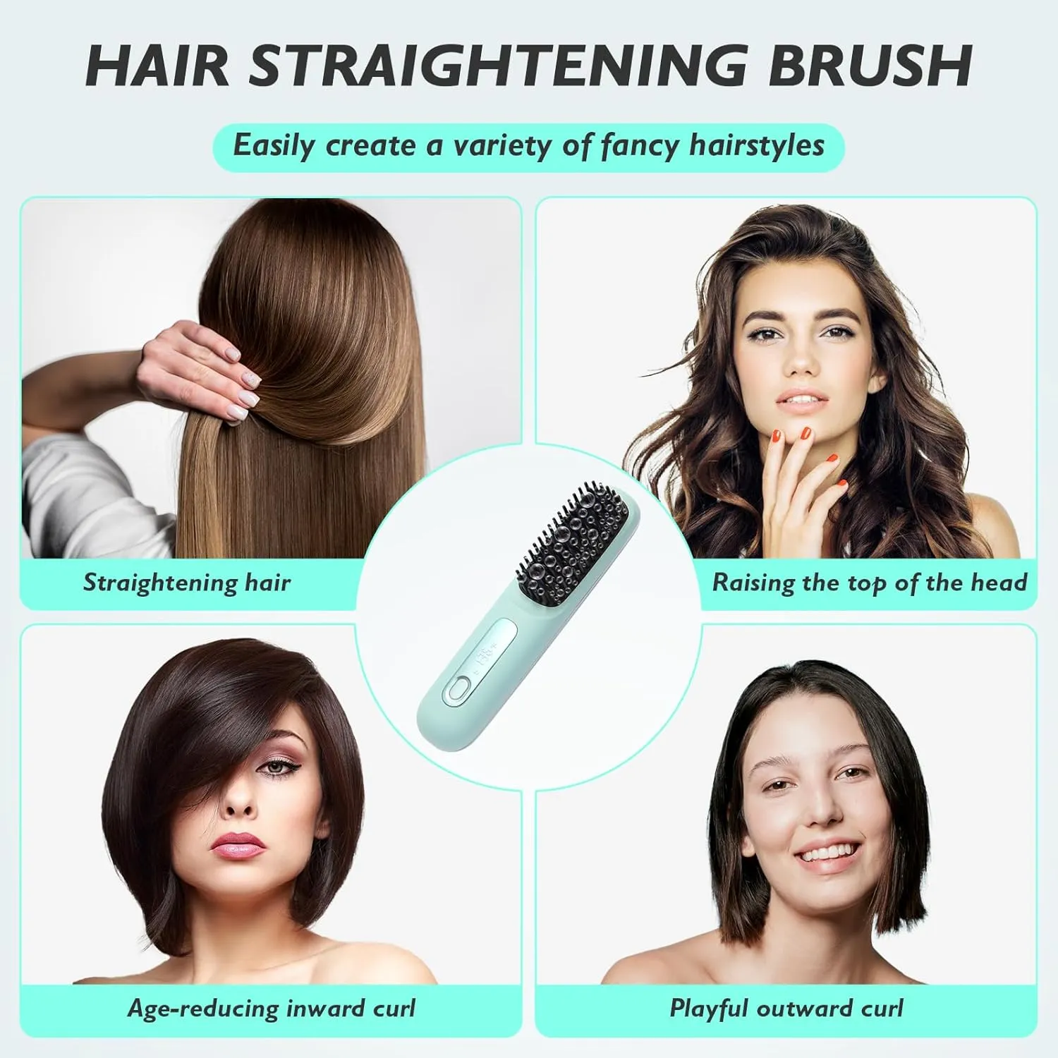 Cordless Hair Straightener Brush - Rapid Heating Technology,Adjustable Heat Settings - Portable 3-in-1 Styling Tool for Travel - Cordless Curling Iron Rechargeable - Go Brush Pro (Blue)