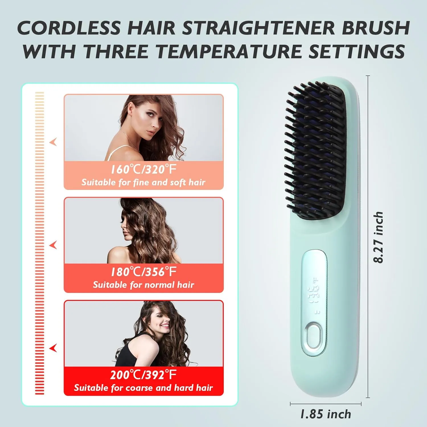 Cordless Hair Straightener Brush - Rapid Heating Technology,Adjustable Heat Settings - Portable 3-in-1 Styling Tool for Travel - Cordless Curling Iron Rechargeable - Go Brush Pro (Blue)