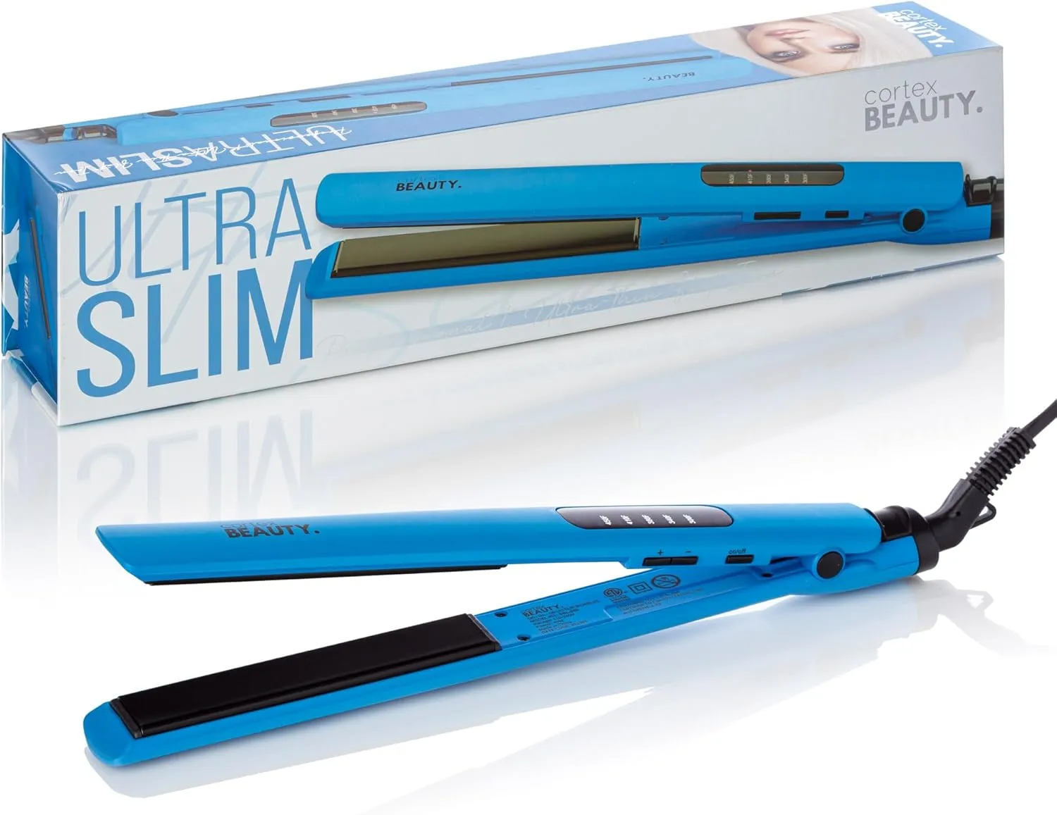 Cortex Beauty Ultra Slim Digital Flat Iron – 1" Nano Titanium Hair Straightener, Professional Salon Hot Tool for Sleek Styling, Plancha de Cabello - Beach Blue