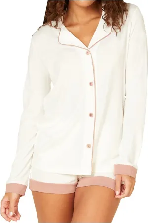 Cosabella womens Bella Long Sleeve Top & Boxer Pajama Set, Moon Ivory/Mandorla, Medium US