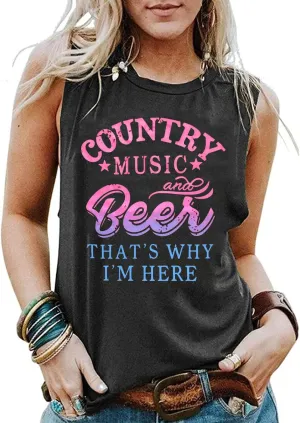 Country Music Tank Tops Women Letter Print Country Music Festival Tank Tops Funny Summer Sleeveless Vacation Tank