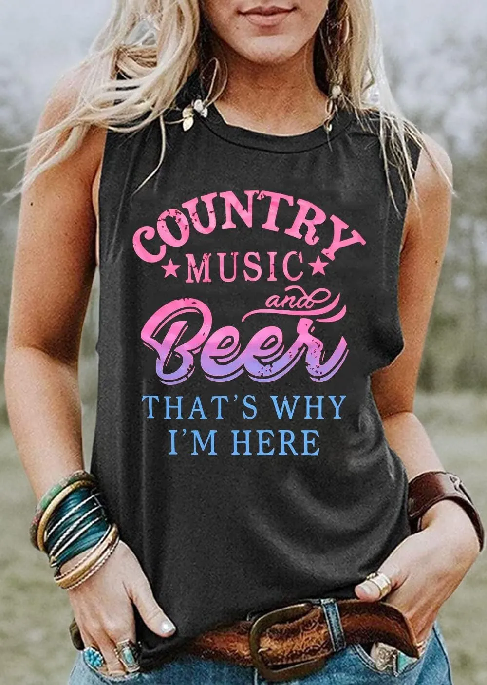 Country Music Tank Tops Women Letter Print Country Music Festival Tank Tops Funny Summer Sleeveless Vacation Tank
